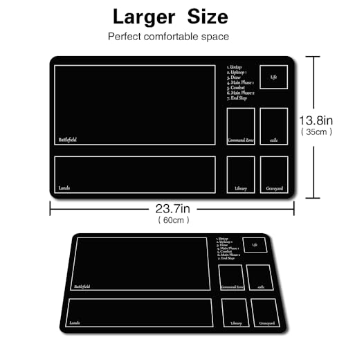 four leaves MTG Spielmatte + Gratis Tasche, Mit Kartenzonen, Sammelkartenspiel, Magische Spielmatte, Tischmatte, Spiele, Mauspad, Größe 60 X 35 cm, Kompatibel Für MTG (Black)