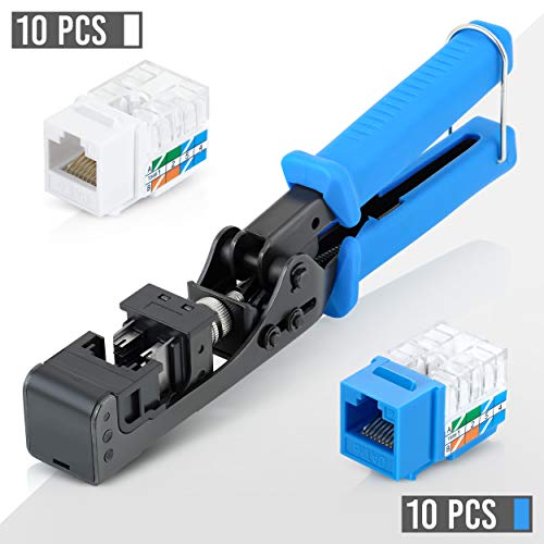 Speed Termination Tool for RJ45 4-Pair UTP Keystone Jacks With 20-Pack of Cat6/Cat5e Keystone Jacks (10 White, 10 Blue). - Thumbnail 3