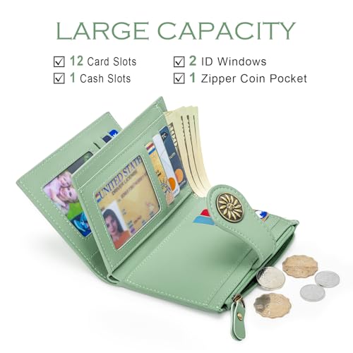 Small Wallets Woman Leather 2 ID Windows Bifold RFID Blocking Credit Card Holder Wallet with Zipper Coin Pocket2