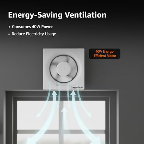 Image of Amazon Basics Ventilation 8 inch Fan | 40W | 5 Blades | 200 mm Sweep | 2.3 dB Low Noise | Window Mount | Wall Switch Control | White Plastic
