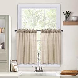 Cortinas Salon Comedor Ikea MIULEE Cortinas de Lino Visillo Salon DormitorioTranslucidas Transparente Puro para Ventana Sala Cruzada Visillo Cortina de Salon Comedor Cocina Salón 2 Hojas 60 cm x 65 cm Beige