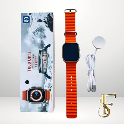 Image of T800 Ultra Smart Watch, Orange Ocean Band, 1.99 Inch Display, Wireless Charging