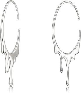 Tapered Drop Dangle Open Small Hoop Earrings for Women Girl 925 Sterling Silver Hypoallergenic Waterdrop C Shaped Huggie Hoops Lightweight Minimalist Earring Unique Upside Down Halloween Christmas Jew