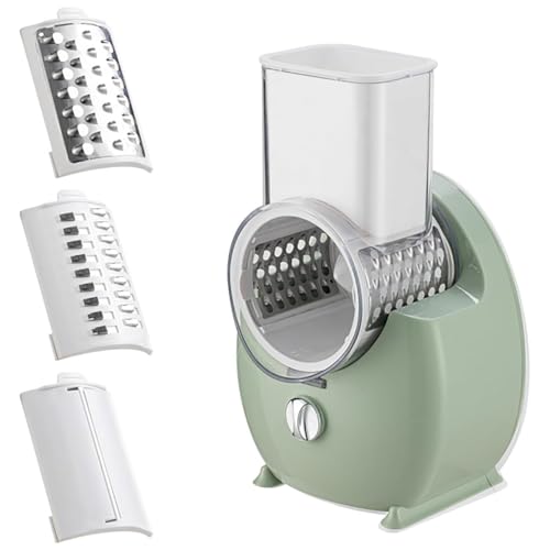 MiBoce Râpe À Fromage Électrique, Coupe-légumes Automatique Multifonctionnel, avec 3 Lames Interchangeables, Amovibles Et Lavables, pour La Cuisine, Le Camping, Les Restaurants