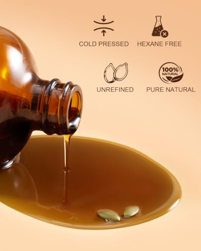 Image of Yoken Pumpkin Seed Oil for Hair 16oz Glass Bottle, Unrefined Cold Pressed | Pure Natural Pumpkin Seeds hair Oil Liquid with Pump Nourishing Scalp Skin Body Care Topical Use Massage Carrier