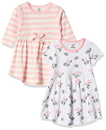 Touched by Nature Girls, Toddler, Baby and Womens Organic Cotton Short-Sleeve and Long-Sleeve Dresses, Pink Gray Scribble Long Sleeve, 3-6 Months