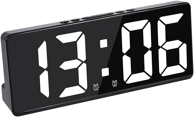 Alarm Clock, 6.7"LED Mirror Screen Big Digit, 180° HD Alarm Clock with Snooze Function/5 Dimmer/Dual Alarm Clock /Night Mode/Two Display Modes, Power Supply by USB Cable/AAA Battery (white)