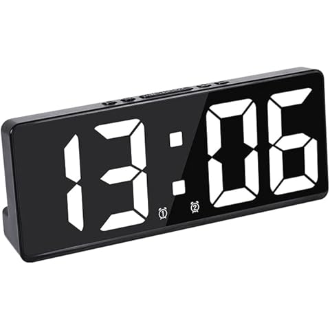 Alarm Clock, 6.7"LED Mirror Screen Big Digit, 180° HD Alarm Clock with Snooze Function/5 Dimmer/Dual Alarm Clock /Night Mode/Two Display Modes, Power Supply by USB Cable/AAA Battery (white) Cover