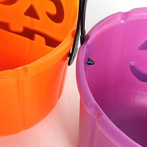 KEPATO Halloween Pumpkin Candy Bucket, 3 Pack Large Plastic Trick or Treat Basket, Portable Halloween Candy Pumpkin Pails for Halloween Party Decor Favors - Thumbnail 4