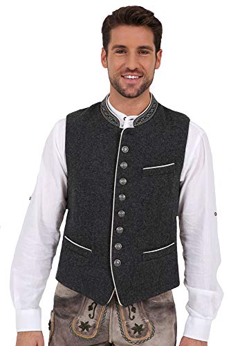Krüger Buam 99504 - Gilet in Lana per Costume Tradizionale Bavarese,  Colore: Grigio Naturale, Taglia 48-64 Grigio/Naturale. 64 -