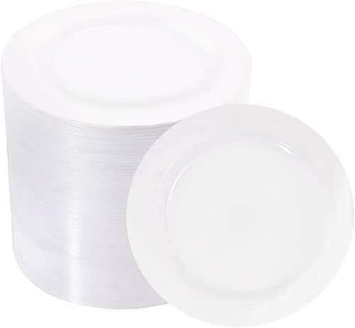 bUCLA 100Pieces White Plastic Plates - 6.25inch Disposable Plastic Appetizer/Small