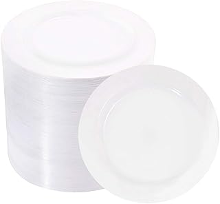 bUCLA 100Pieces White Plastic Plates -6.25inch Disposable Salad/Dessert Plates- White Premium Hard Plastic Appetizer Plates/Small Cake Plates for Weddings& Parties