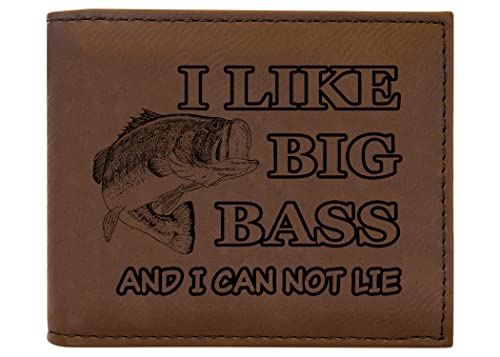 Rogue River Tactical Funny I Like Big Bass Fishing Fish Men's Leather Bifold Wallet RFID Gift For Him Dad Father United States Billfold Fisherman