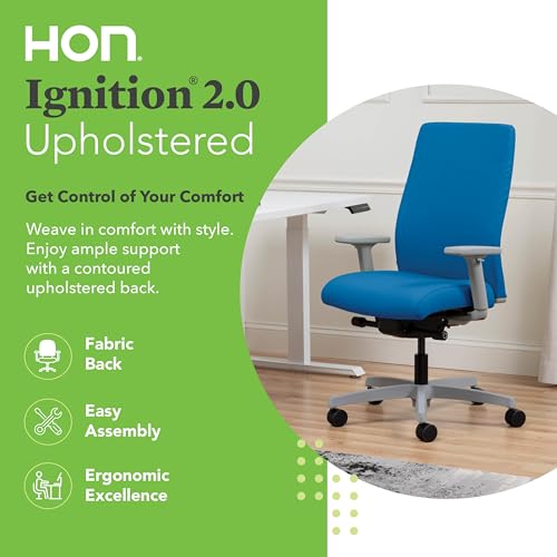 Image of HON Ignition 2.0 Ergonomic Office Chair with Adjustable Arms, Advanced Synchro‑Tilt Recline, Upholstered Desk and Computer Chair for Home Office or Workstation, Titanium Frame, Peacock