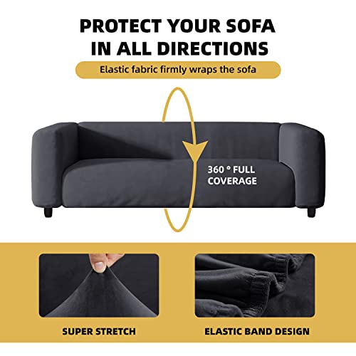 Hdcaxkj Velvet Sofa Covers For Chesterfield Sofa Super Soft Stretch Couch Cover For Dogs Anti Slip Fitted Magic Sofa Slipcovers Living Room Stretchy Pet Furniture Protector (Drak Gray, Large) #TOP2