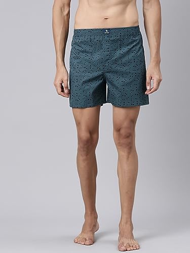 Image of JOVEN Men Beige, Blue and Grey Printed Compact Cotton Regular Fit Boxer Shorts Pack of 3