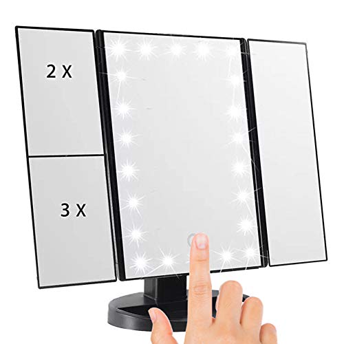 Kricson TriFold Lighted Makeup Mirror with 21 LED Lights 1X/2X/3X Tri