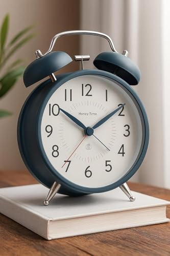 Image of CBK Metal 4.5-inch Analog Alarm Clock for Adults and Heavy Sleepers, Loud Twin Bell Table Clock with Backlight for Students Decoration Bedroom /Office (Metal Green Big)