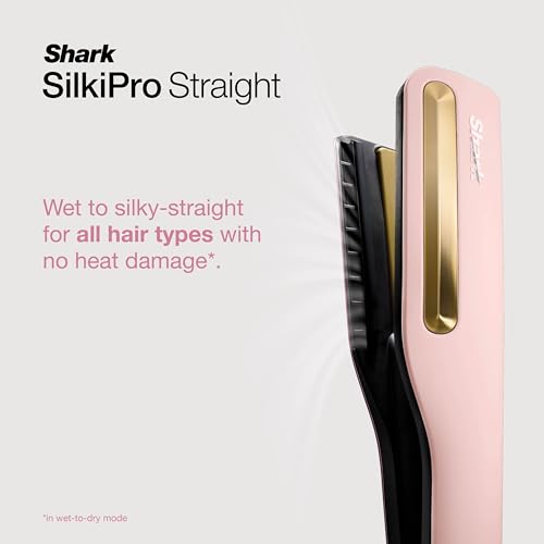 Shark SilkiPro Hair Straightener & Dryer | Ceramic Wet to Dry | HeatSense Plates | No Heat Damage | Salon-Quality Finish | All Hair Types | Storage Case - Rose Petal | HT401UKPK