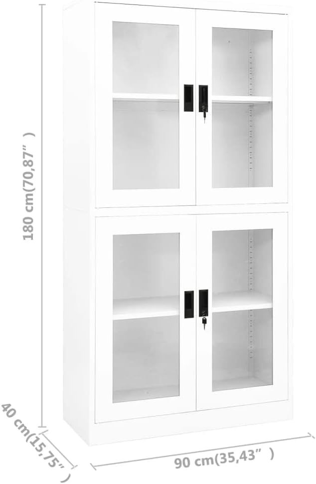 Storage Cabinets & Lockers Office Cabinet White 35.4"x15.7"x70.9" Steel and Tempered Glass