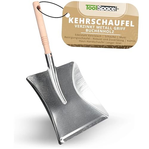 ToolSpace Handschaufel Kehrblech Metall Kehrschaufel mit Holzstiel Eisenschaufel Ofenschaufel Dustpan Edelstahl Müllschaufel Metallschippe Ascheschaufel Garten Kamin Müllschippe Kaminschaufel