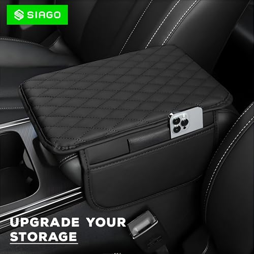 Image of SIAGO Car Armrest Cover Cushion with Storage Bags | Soft Center Console Protector Pad | Non-Slip, Waterproof & Durable | Universal Fit for Cars, SUVs & Trucks (Black) SIA144