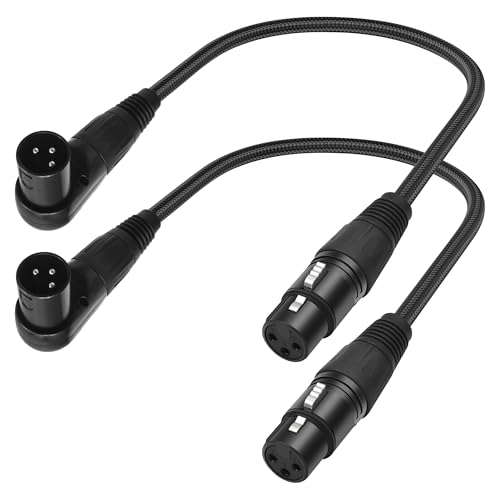 Image of Kinweistex Adjustable 90 Degree 3 PIN XLR Male to Female Microphone Cable Right Angle XLR Cable 12 Inch (30cm) for Mixing Console 2pcs