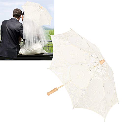 Hapivida Lace Parasol Umbrella, Wedding Umbrella Elegant Vintage Lace Parasol with Wooden Handle for Christmas Party - Image 4