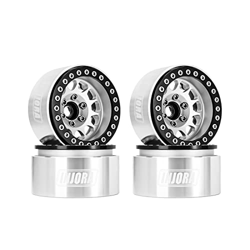 INJORA 1.9 Beadlock Wheel Deep Dish Negative Offset 10.4mm Wheel Rim for 1/10 RC Crawler Auto Axial SCX10 90046 AXI03007 TRX4 VS4-10 Gen8 MST CFX(Black?Sliver)