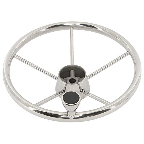 Yaegarden Stainless Steel Boat Steering Wheel, 5 Spoke Marine Steering Wheel, 11\" Dia, Destroyer Style Marine Wheel with M Size Knob & Black Cap(9108SF1)