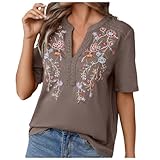 2025 Damen-Pullover, V-Ausschnitt, einfarbig, lockerer Pullover, kurzärmelig, Sommershirt, gestreiftes Oberteil, braun, S