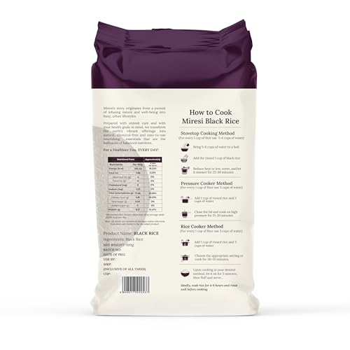 Image of Miresi Premium Black Rice - Whole Grain Goodness - High in Plant Protein & Dietary Fiber - Unpolished, Aromatic & Naturally Gluten-Free - Ideal for Balanced, Everyday Nutrition - 900g
