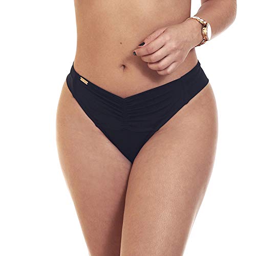 Calcinha de biquíni levanta e Empina bumbum fio duplo (Preto, GG)