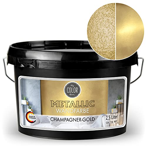 My COLOR Room®️ Metallic Wandfarbe (2500 ml - Champagner-Gold) Effekt- Kreativfarbe für Wandgestaltung mit Metallic-Optik für Innenbereich, Dekorationsfarbe Made in Germany Cover
