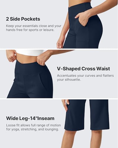 G4Free Capri Pants for Women 14" Knee Length Wide Leg Yoga Capris Dressy Casual Summer Crop Pants with Pockets3