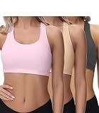 wirarpa Bustier Damen Baumwolle Ohne Bügel T Rücken Bra Ohne Gepolstert Top Leichte Stützung 3er Pack Dunkelgrau/Beige/Rosa Größe L