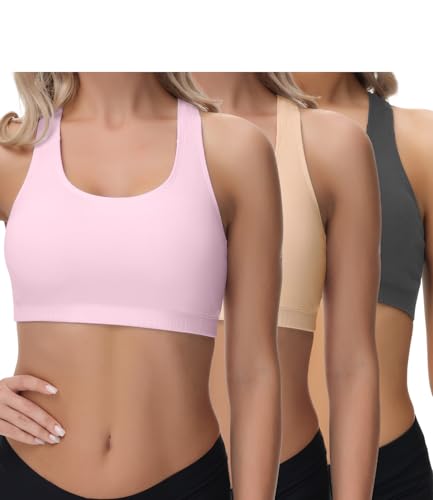 wirarpa Bustier Damen Baumwolle Ohne Bügel T-Rücken Bra Ohne Gepolstert Top Leichte Stützung 3er Pack