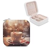 VstaDank Caja de joyería de corazones dibujados en café, hermosas cajas de anillos portátiles, bonito estuche de joyería de gran capacidad, organizador de joyas para madres, regalos para aretes