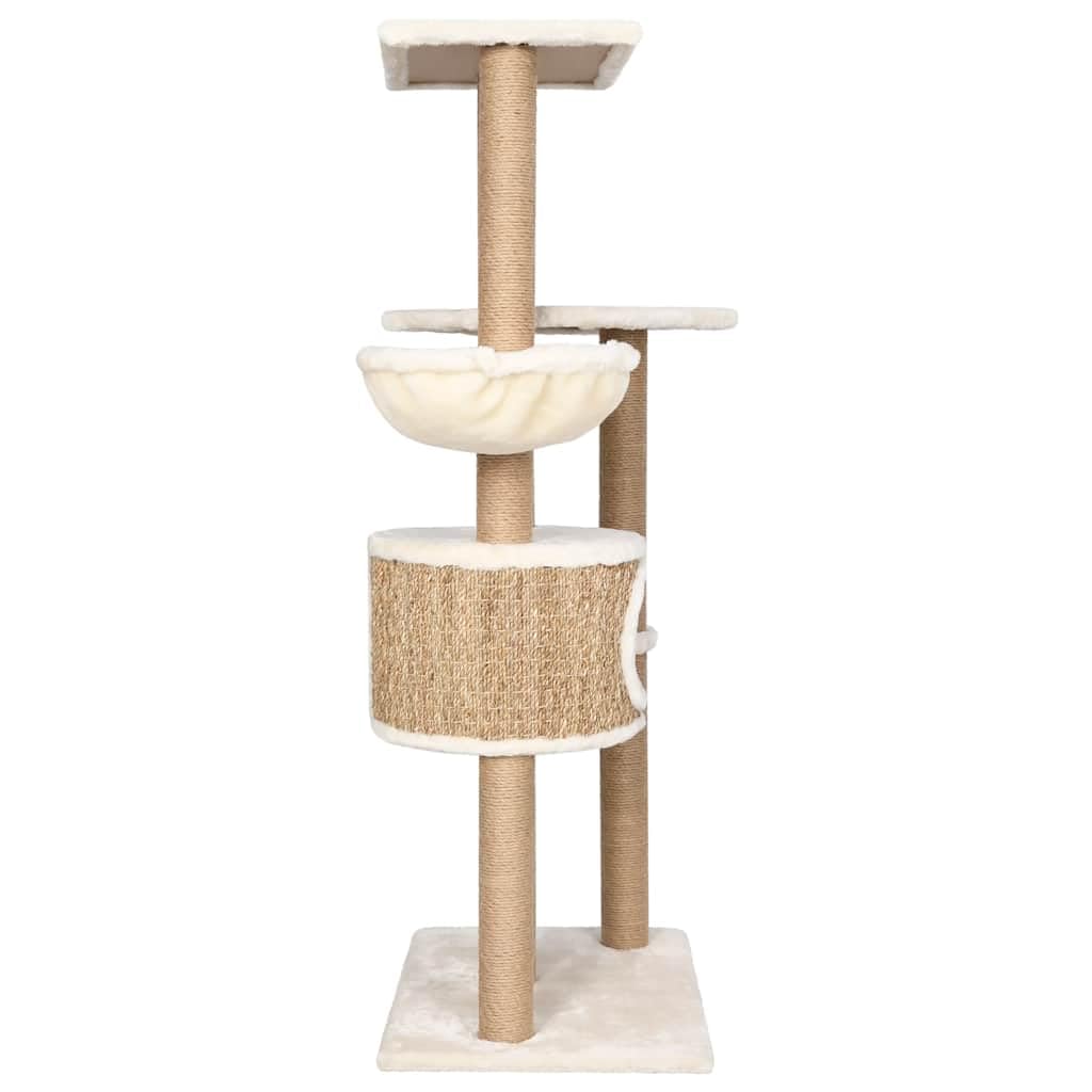 Árbol rascador para gatos de 126 cm de alto con postes de algas marinas, cueva para gatos y tumbona, árbol de escalada estable para gatos, centro de juegos para rascar, escalar y dormir, color