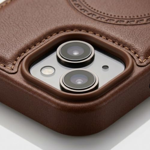 Image of amazon basics Premium PU Leather Case for iPhone 13 Pro, MagSafe Compatible Magnetic Ring, Sleek Protective Back Cover - [Brown]