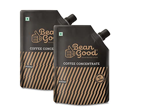Bean Good Indian Brewed Coffee Concentrate - Serves 40 Cups – 400ml (200ml x 2) Instant South Indian Filter Coffee Decoction - 80% Coffee & 20% Chicory Blend - Just Add Water / Milk / Sugar, Brown