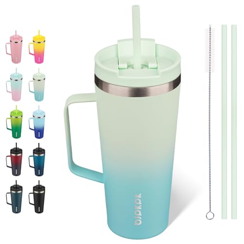 Image of BJPKPK 22oz Insulated Tumbler with Handle, Lid & Straw, Stainless Steel
