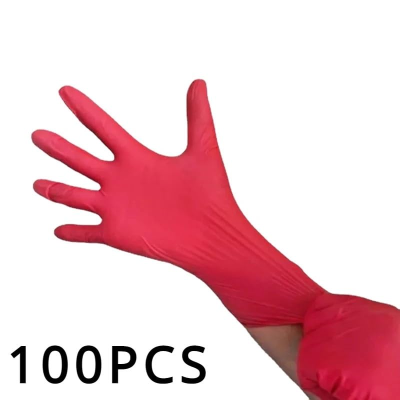 100/50/20 szt. Czerwone rękawiczki nitrylowe, jednorazowe, wodoodporne, do użytku domowego, naprawy i czyszczenia tatuaży(Red-100pcs,M)