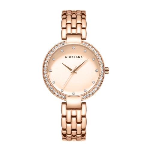 Giordano Analog Watch for Women with Diamond Indices, Stainless Steel Strap and Crystal Embellished Bezel