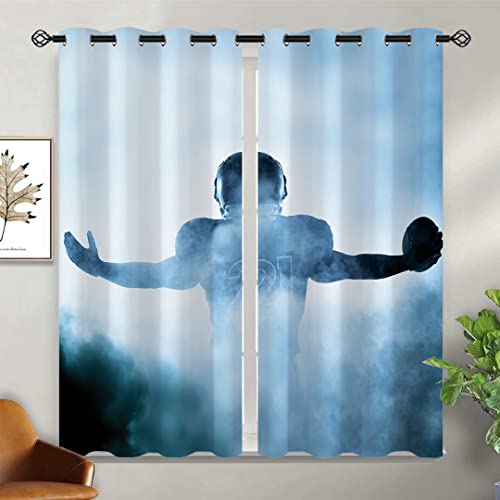 Oninuo Sport Blackout Curtains For Girls Boy Home Decor, American Rugby Player Football Field Blue Grommet Thermal Insulated Drapes Darkening Window Curtain For Bedroom Living Room, 42 X 45 Inch #TOP1