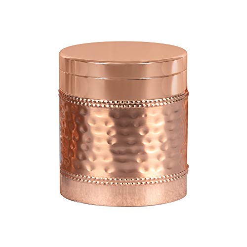 nu steel nu stteel Copper Hudson Collection Qtip Holder, Bathroom Vanity Metal Storage Organiser, Canister,Apothecary Jar for Cotton Swabs, Rounds, Balls, Hammered Finish