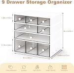 Desk Organizer with 9 Drawers, 4 Tier Plastic Stackable Storage Drawers for Desk Storage, Office Stationary Makeup Organizer Suit for Home, Office and School (White)