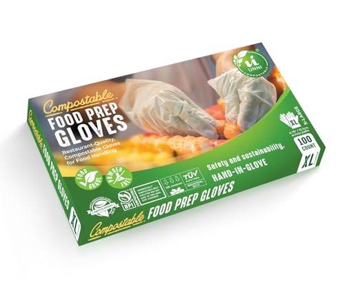 UNNI Compostable Food Prep Gloves, For Food Handling, ASTM D6400, US BPI, CMA & Europe OK Compost Certified