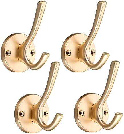 Wall Hooks 4 Pcs Towel Hook Coat Hooks Heavy Duty Thick Bath Robe Hooks Wall Mount Hooks for Bathroom Kitchen Hotel Bearing 25kg (Gold)