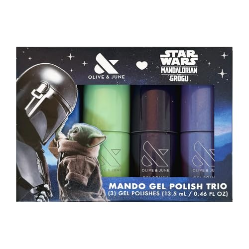 Olive & June Gel Nail Polish | Star Wars: The Mandalorian & Grogu | UV LED Nail Lamp Needed | Long Lasting Up to 21 Days of Wear | Damage-Free Salon-Quality Manicure Pedicure | Mando Gel Polish Trio